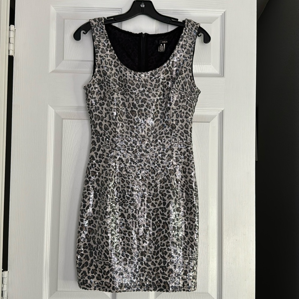 Aqua animal print Sequenced mini dress size S